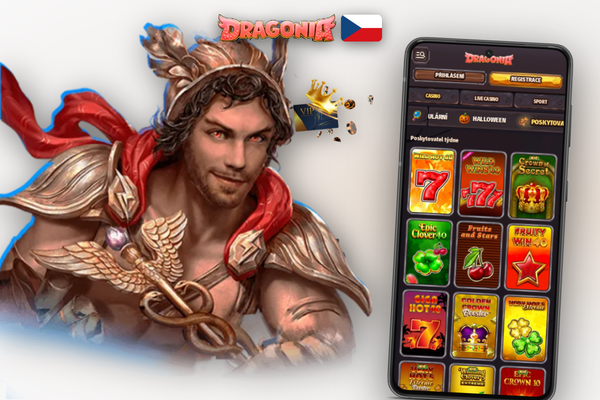 Dragonia Casino pro PC zobrazuje přihlašovací formulář a tlačítko registrace na úvodní obrazovce