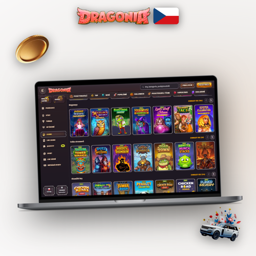 Dragonia Casino desktop verze spuštěná na notebooku s dračím motivem a herní knihovnou